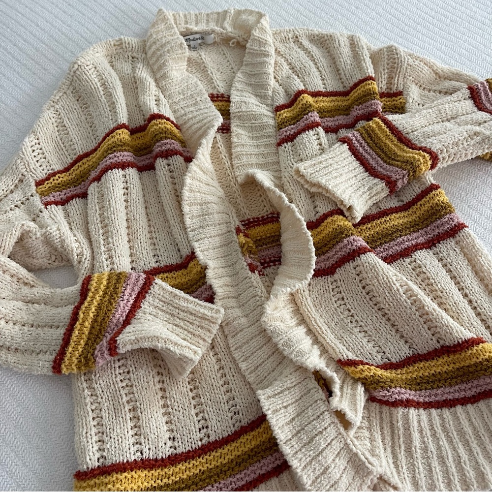 Madewell Cable Knit Striped Diaz Cardigan Sweater Boho Retro 70s Eclectic Earthy